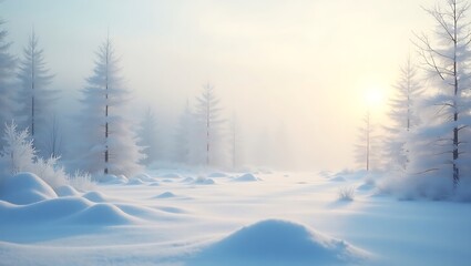 Naklejka premium Enchanted Winter Wonderland Sunlit Snowy Forest Scene