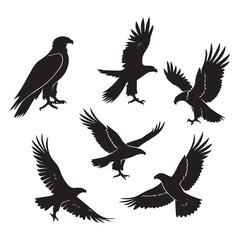 Set of black bird' vector icon silhouettes isolated on white background