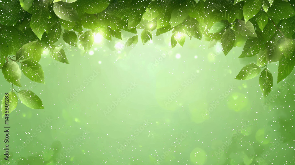 Poster lively green background adorned with leaves creating a fresh and nature-inspired visual perfect for 