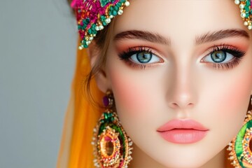 Fototapeta premium Portrait of a Young Woman Embracing Cultural Traditions and Beauty