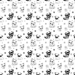 Seamless Black Cat and Dog Vector Pattern