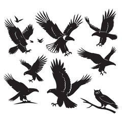 Obraz premium Set of black bird' vector icon silhouettes isolated on white background
