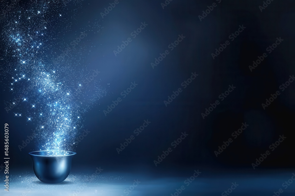 Poster magical pot with a wand surrounded by sparkles creating a mystical and enchanting scene for fantasy 