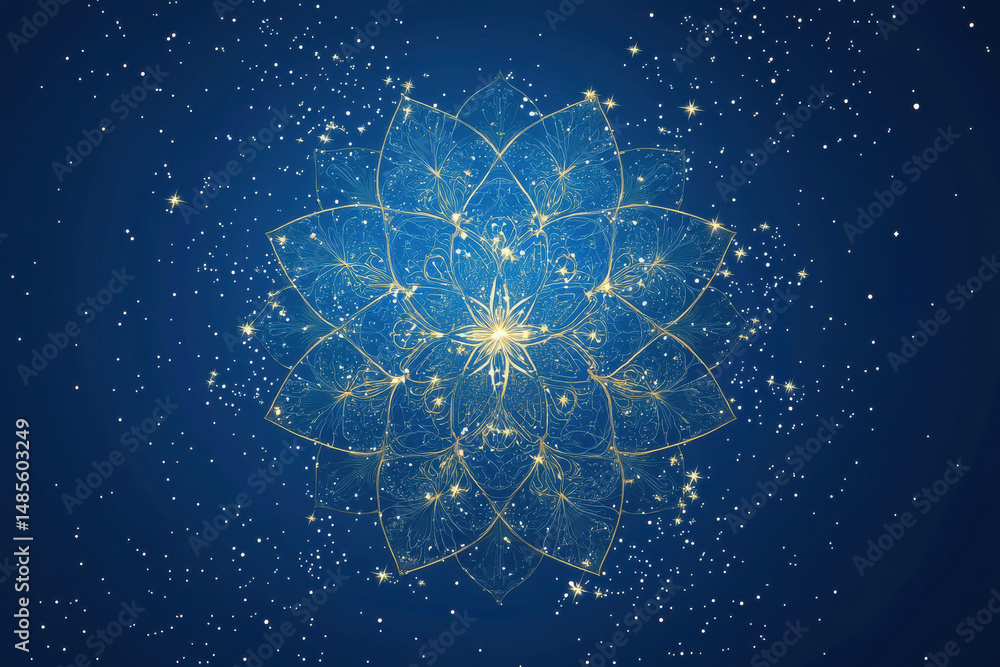 Poster intricate flower design surrounded by a beautiful array of stars in a colorful mandala artwork illus