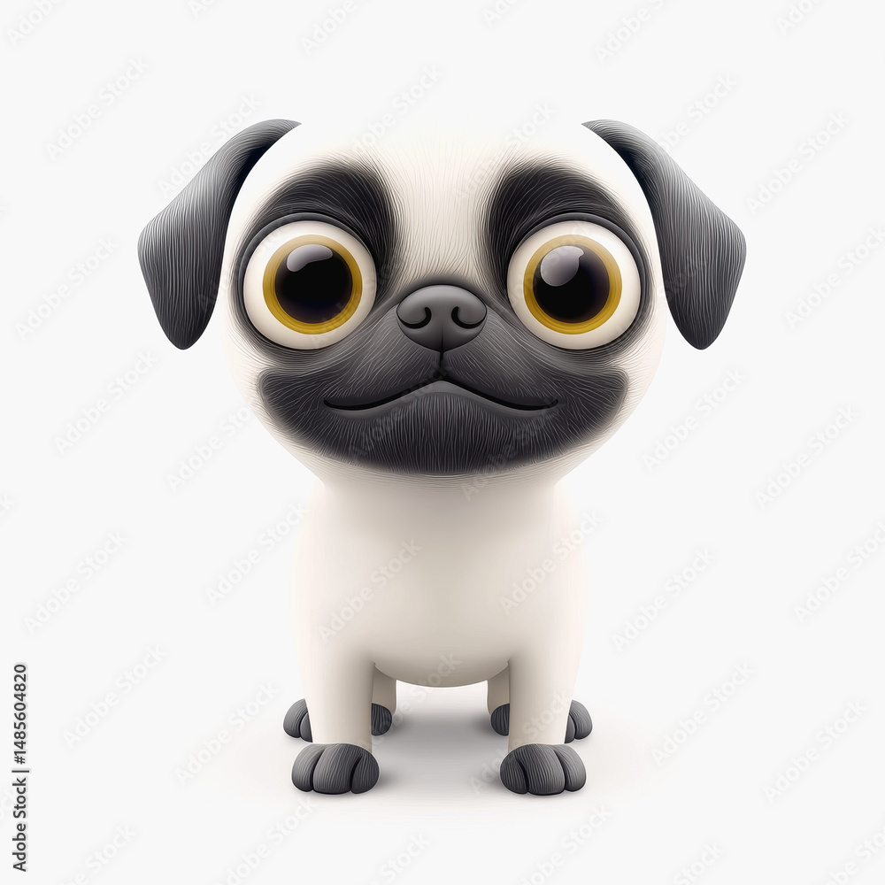 Poster charming illustration of a pug with a comical expression set against a colorful and playful backgrou