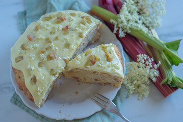 sweet home made elderflower rhubarb cake