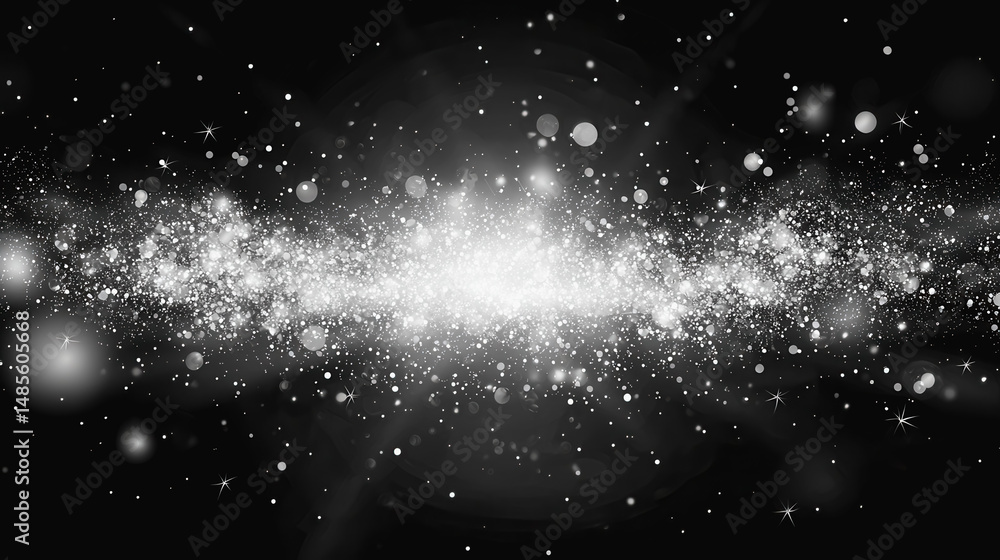 Poster striking black and white background with sparkling lights creating a magical atmosphere for creative