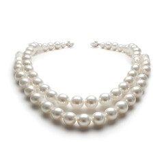 Elegant white pearl necklace isolated on white background ideal for jewelry presentations fashion ads or elegant accessory displays showing classic pearl design with clean style