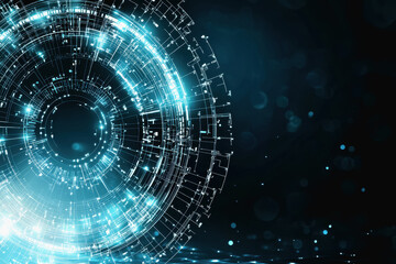 Obraz premium Futuristic blue circle with lines and dots depicting a time travel portal concept in an abstract digital background