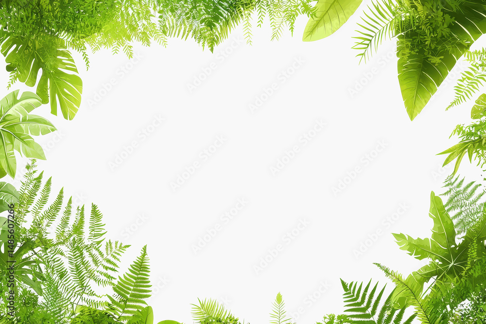 Poster natural frame composed of green leaves creating a tropical paradise effect for inviting and creative