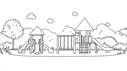 Simple playground outline, child's play area, landscape illustration, background design, for kid's learning or educational materials