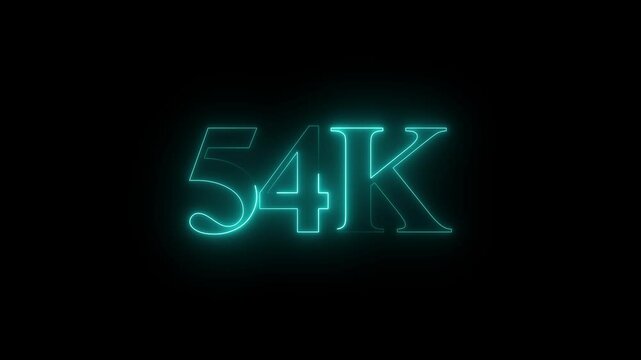 Glowing neon line with 54k Ultra video technology icon isolated on black background. celebration 54K followers for page like, comment share, Thank You, social sites post. 