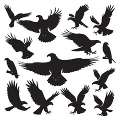 Obraz premium Set of black bird' vector icon silhouettes isolated on white background