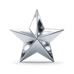 Obraz premium Silver five-pointed star with shiny metallic finish isolated on white background great for award presentations decorative metal star visuals or bright symbol designs