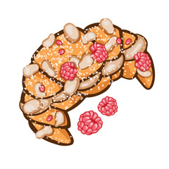 Croissant with pistachio and butter cream and raspberry hand drawn color