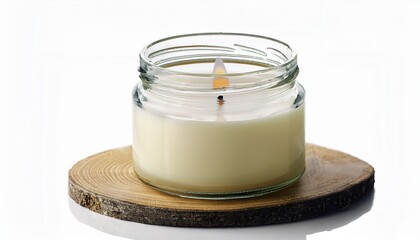 Lit Candle in Glass Jar on Wood Slice