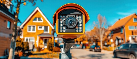 Neighborhood Surveillance: A Security Camera Monitors a Residential Street