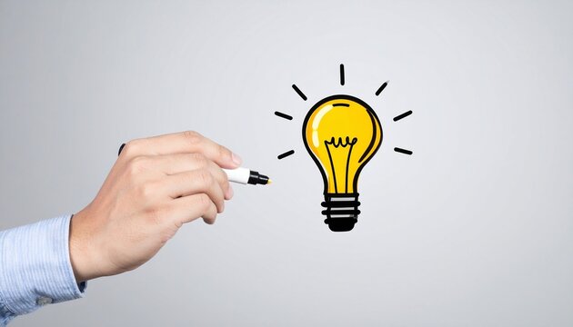 hand drawing light bulb on paper