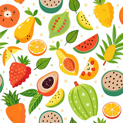 Colorful fruit slices and leaves pattern