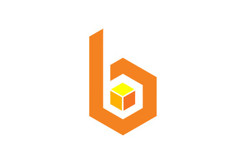 Abstract Orange and Yellow Geometric Letter B Logo Design