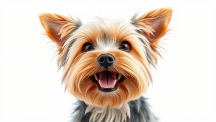Fototapeta premium Adorable yorkshire terrier puppy with fluffy fur and bright eyes on white background