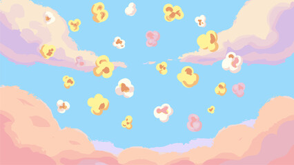 Sweet Popcorn Dreams: Pastel Sky with Floating Popcorn