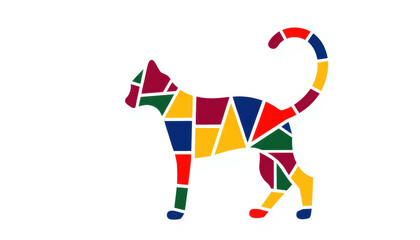 Obraz premium Colorful geometric cat silhouette on white background