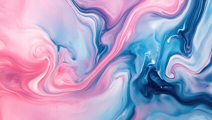 Fototapeta premium Abstract fluid art, vibrant swirls of pink, blue, and dark hues. Intricate, flowing patterns create a mesmerizing effect