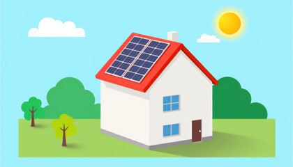 House with Solar Panels in Sunny Landscape