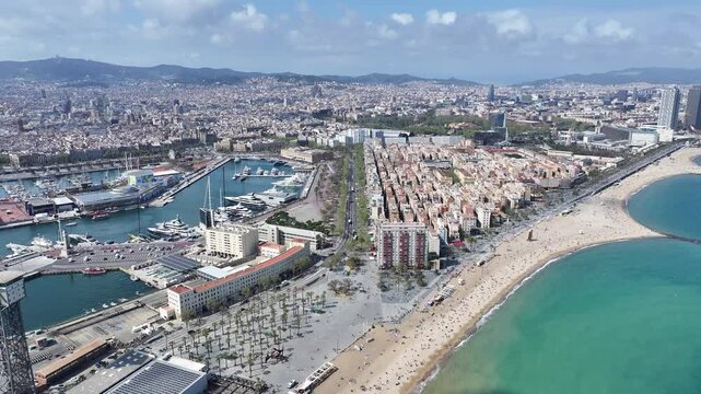 Barcelona Skyline At Barcelona In Catalonia Spain. Beach Landscape. Bay Harbor Scenery. Downtown District. Barcelona Skyline At Barcelona In Catalonia Spain. Amazing Cityscape. Spain Skyline.