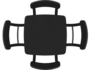 Top-down view of a square black table with four chairs