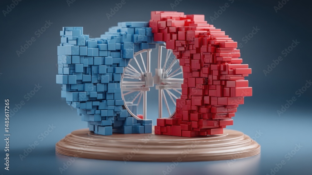 Poster a creative clock made out of blocks representing public sector efficiency metrics and concepts in th