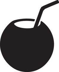 Silhouette of Coconut Drink with Straw Vector Design