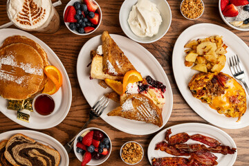 brunch food flat lay