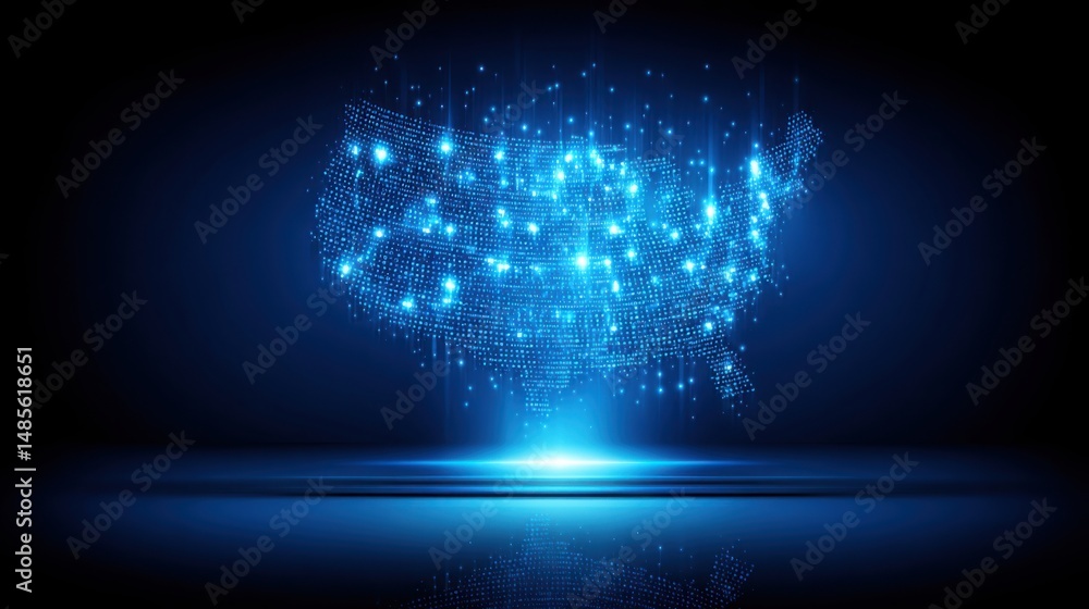 Poster an abstract blue background featuring a glowing light effect representing innovation and technology 