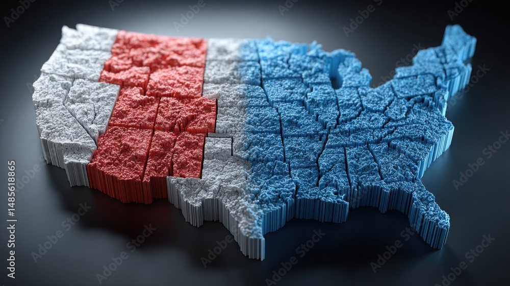Poster united states map featuring colors of the national flag representing unity and patriotism in a moder