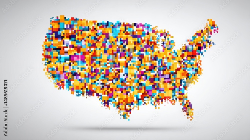 Poster united states map created from colorful pixels representing an algorithmic market index concept in a