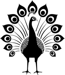 Peacock Silhouette, Elegant Minimalist Bird Vector in Black and White