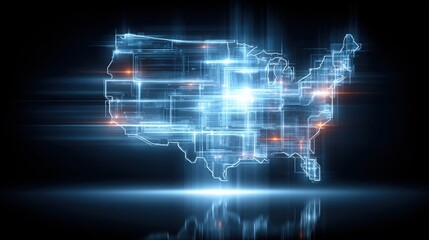 The united states illustrated in blue and white featuring automated capital allocation grid icon concept using ai