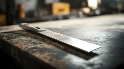 A realistic molding cutter mockup with a precision blade, placed on a table