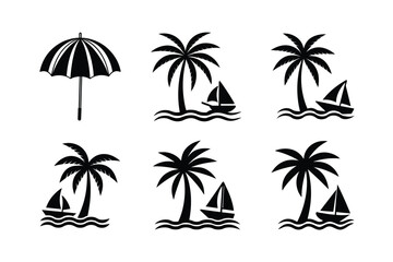 Naklejka premium relaxing beach vector design with palm tree and sailboat