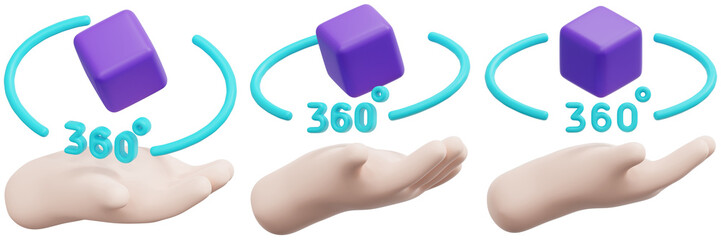 Set of a Rotating Purple Cube Above a Hand, Virtual Reality Concept 3d Render Icon Illustration