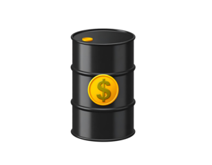 Black oil barrel with dollar sign, representing the value of crude oil