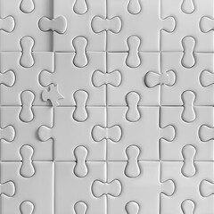 White puzzle pieces almost complete one missing
