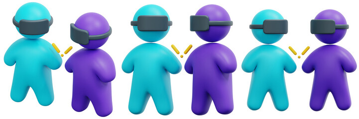 Set of Teal and Purple 3D Avatars in Virtual Meeting, Communicating in Immersive Digital Space 3d Render Icon Illustration