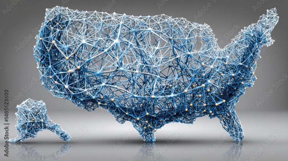 Poster usa map featuring blockchain-based gdp tokenization model icon concept for economic visualization an