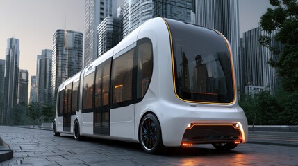 Obraz premium Futuristic Autonomous Electric Bus in a Modern City