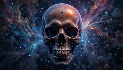 Cosmic galaxy human skull with stars and nebula