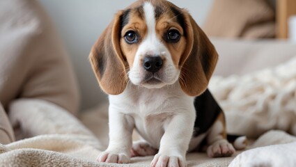 Fototapeta premium An adorable beagle puppy seeking love and comfort