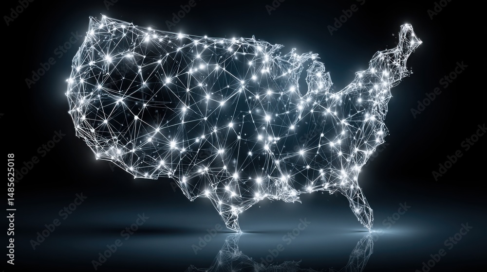 Poster united states map featuring innovative blockchain economy visualizer icon concept for efficient data
